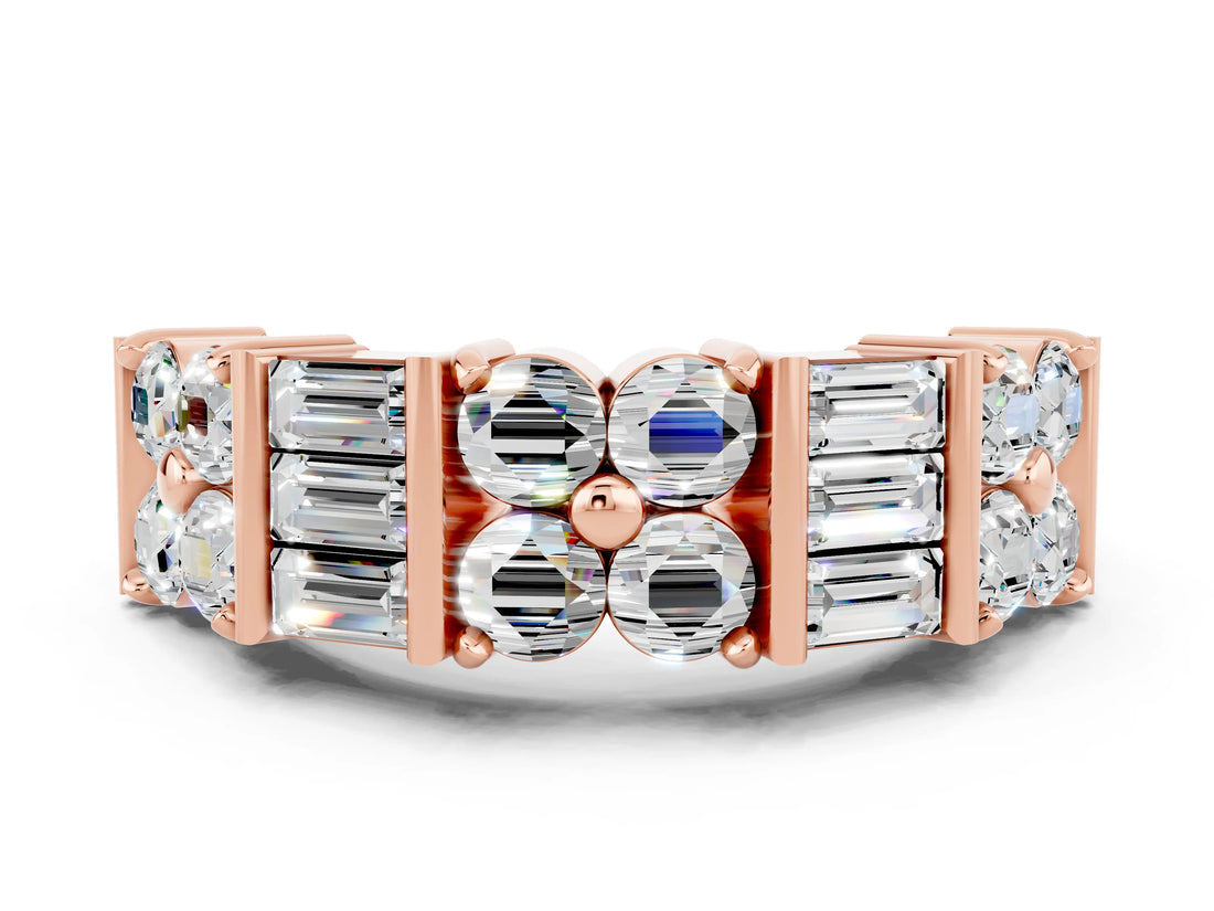 Rose gold Channel Set Round and Baguette Moissanite Anniversary Band with Prong Setting_18