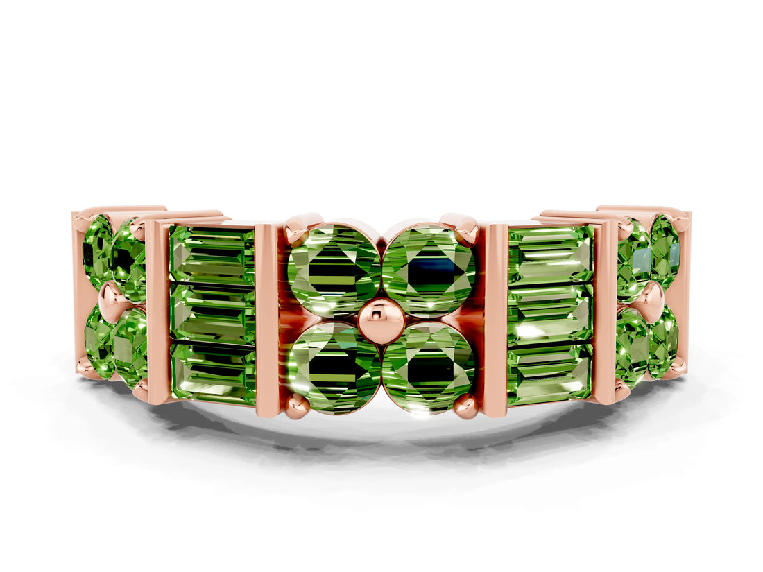 Rose gold Channel Set Round and Baguette Peridot Anniversary Band with Prong Setting_18