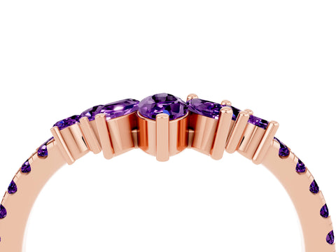 Rose gold Chevron Marquise and Round Amethyst Open Band with Prong Setting_10
