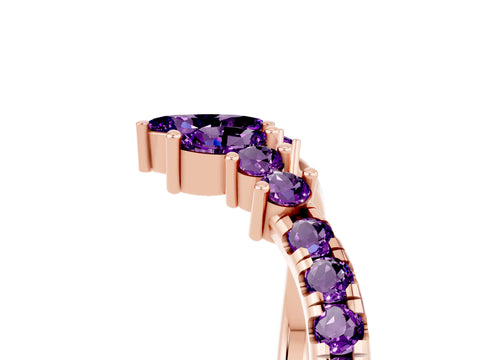 Rose gold Chevron Marquise and Round Amethyst Open Band with Prong Setting_11