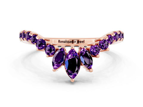 Rose gold Chevron Marquise and Round Amethyst Open Band with Prong Setting_6