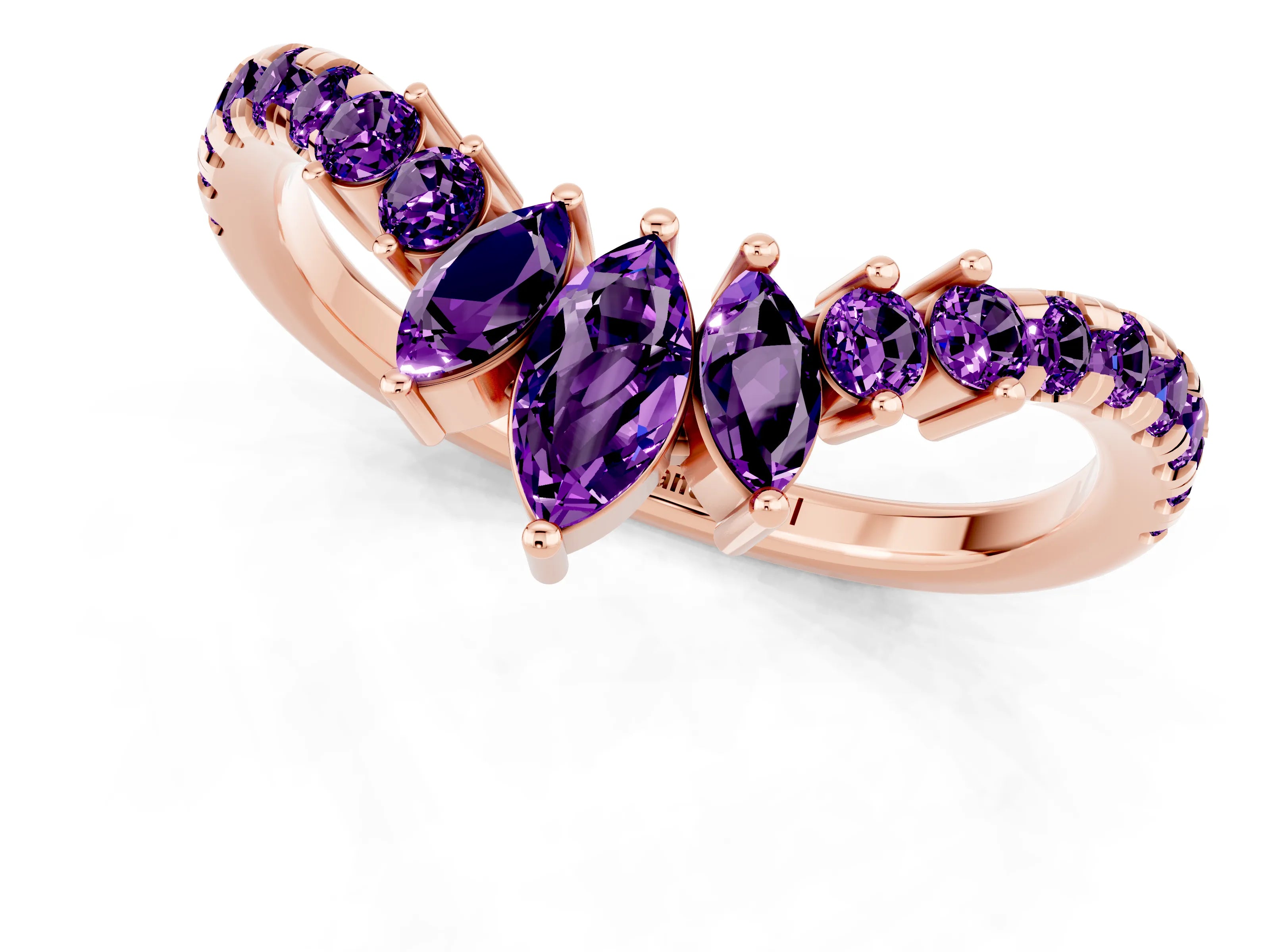 Rose gold Chevron Marquise and Round Amethyst Open Band with Prong Setting_7