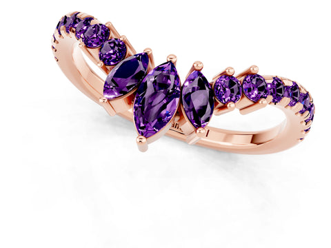 Rose gold Chevron Marquise and Round Amethyst Open Band with Prong Setting_7