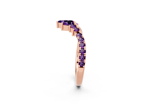 Rose gold Chevron Marquise and Round Amethyst Open Band with Prong Setting_8