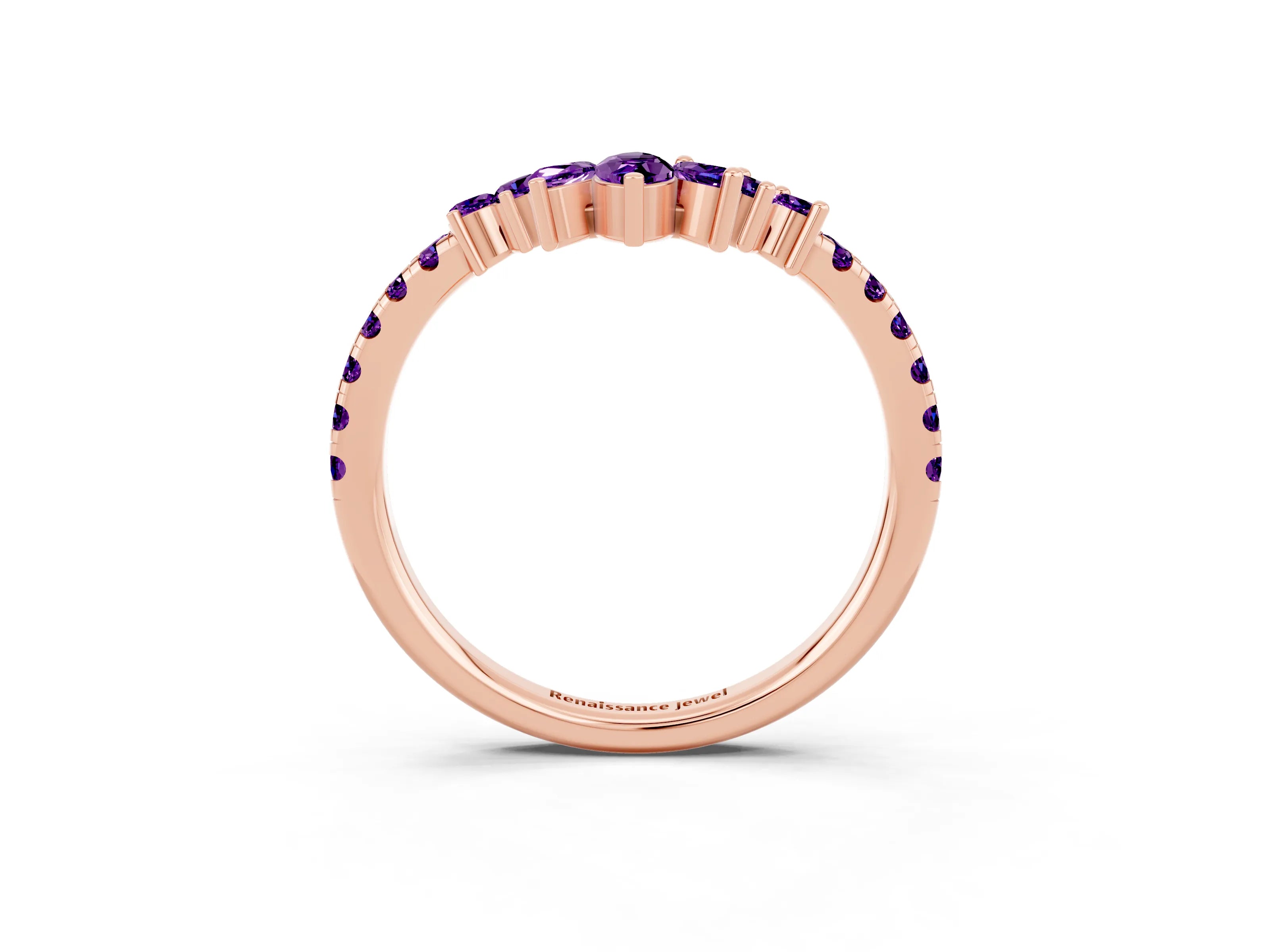 Rose gold Chevron Marquise and Round Amethyst Open Band with Prong Setting_9