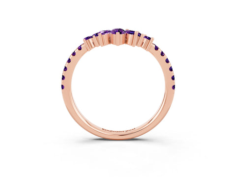 Rose gold Chevron Marquise and Round Amethyst Open Band with Prong Setting_9