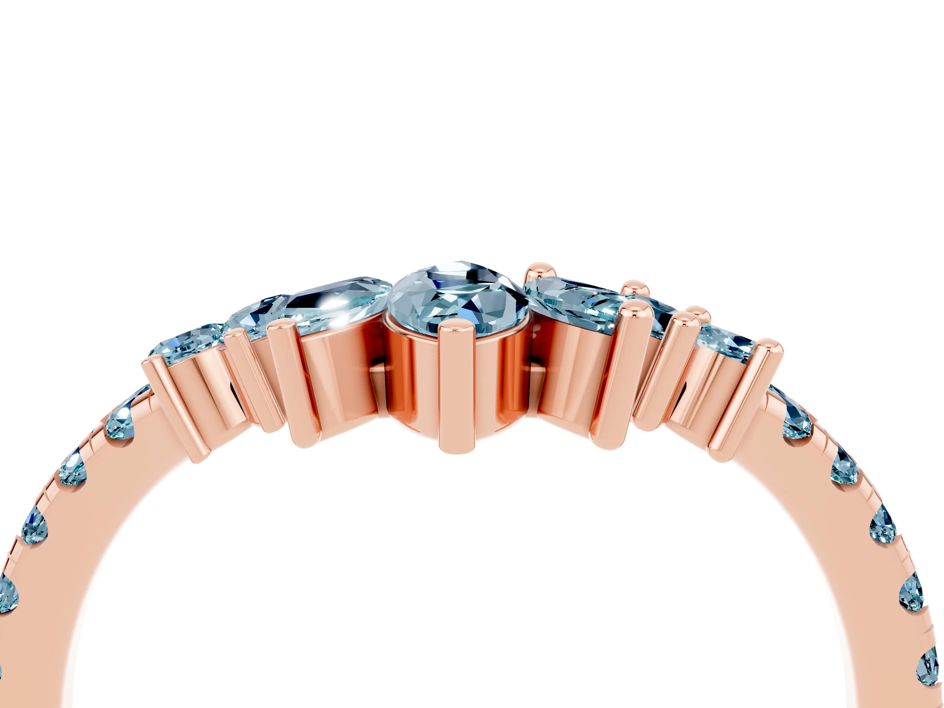 Rose gold Chevron Marquise and Round Aquamarine Open Band with Prong Setting_10