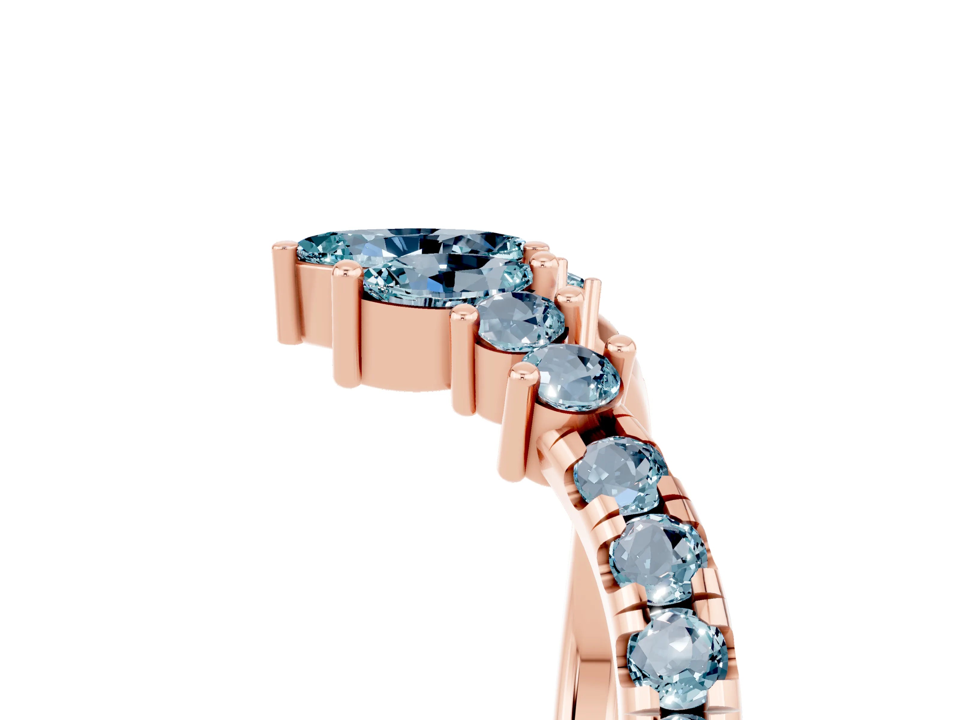 Rose gold Chevron Marquise and Round Aquamarine Open Band with Prong Setting_11