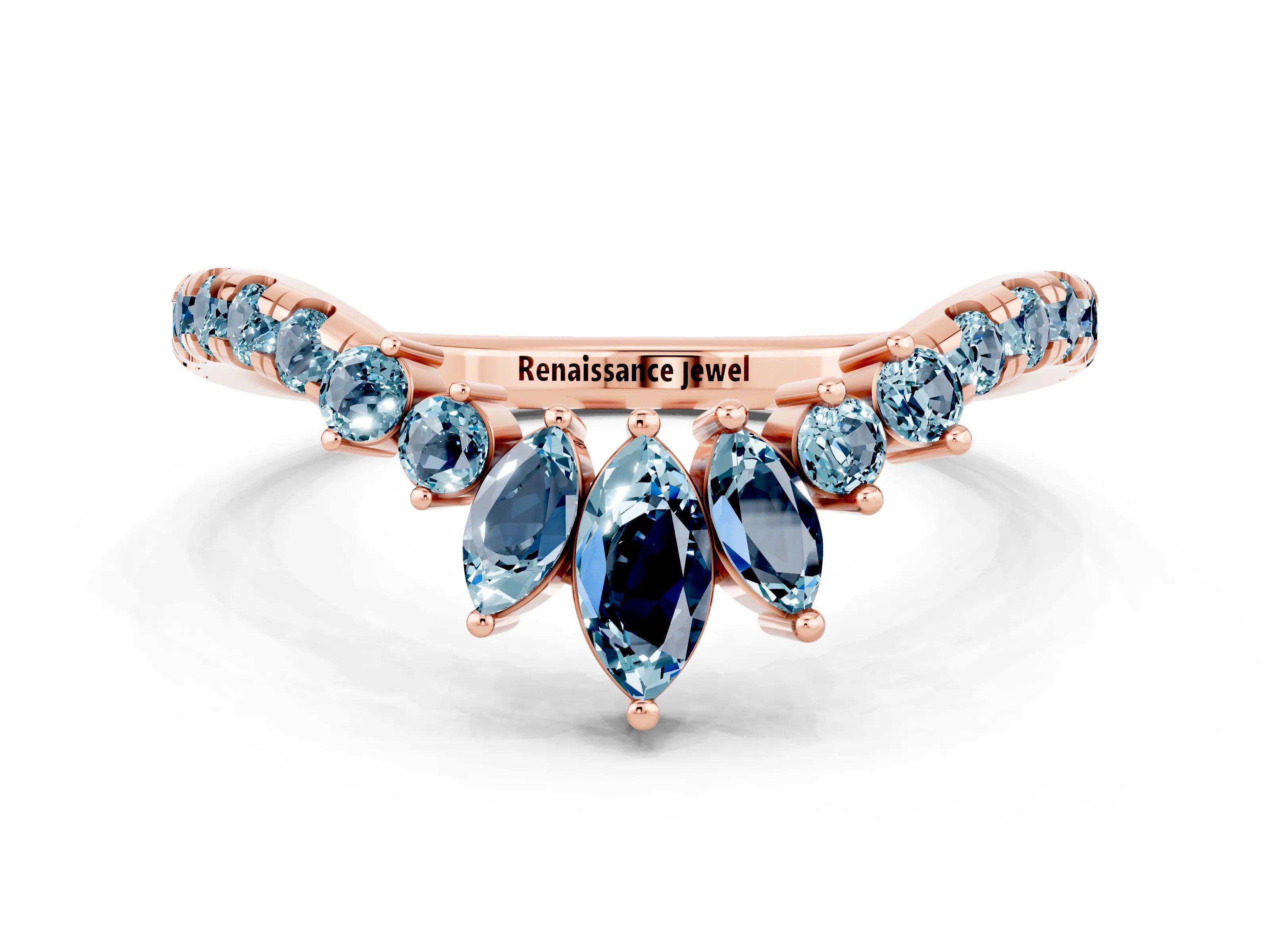 Rose gold Chevron Marquise and Round Aquamarine Open Band with Prong Setting_6