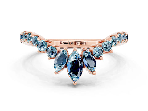 Rose gold Chevron Marquise and Round Aquamarine Open Band with Prong Setting_6
