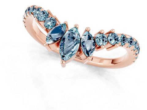 Rose gold Chevron Marquise and Round Aquamarine Open Band with Prong Setting_7