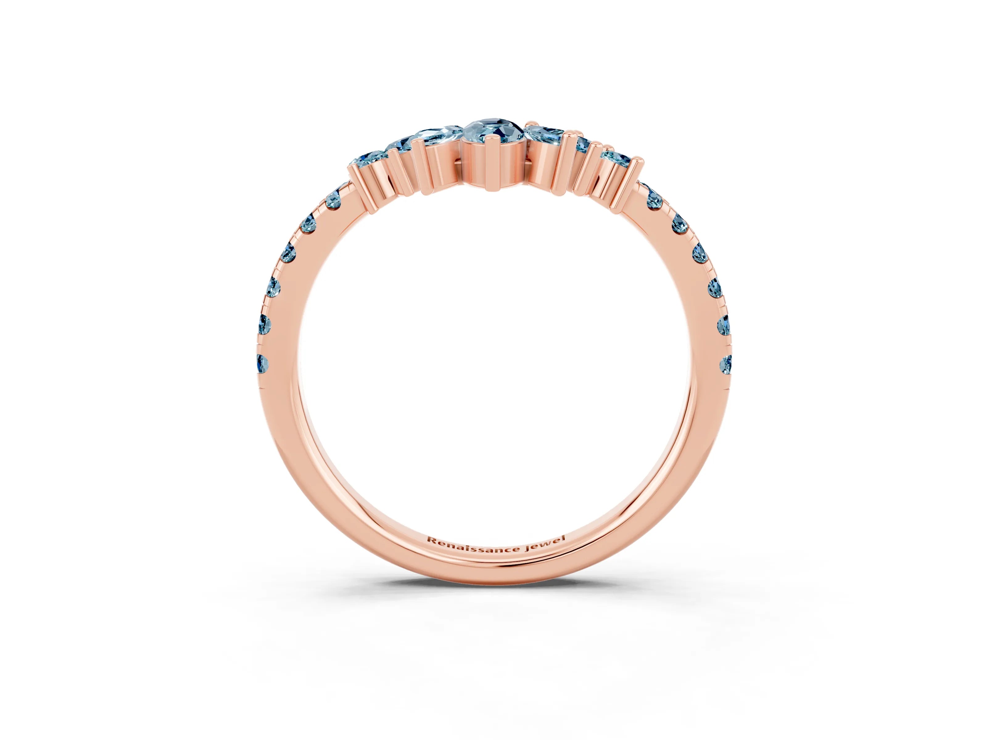 Rose gold Chevron Marquise and Round Aquamarine Open Band with Prong Setting_9