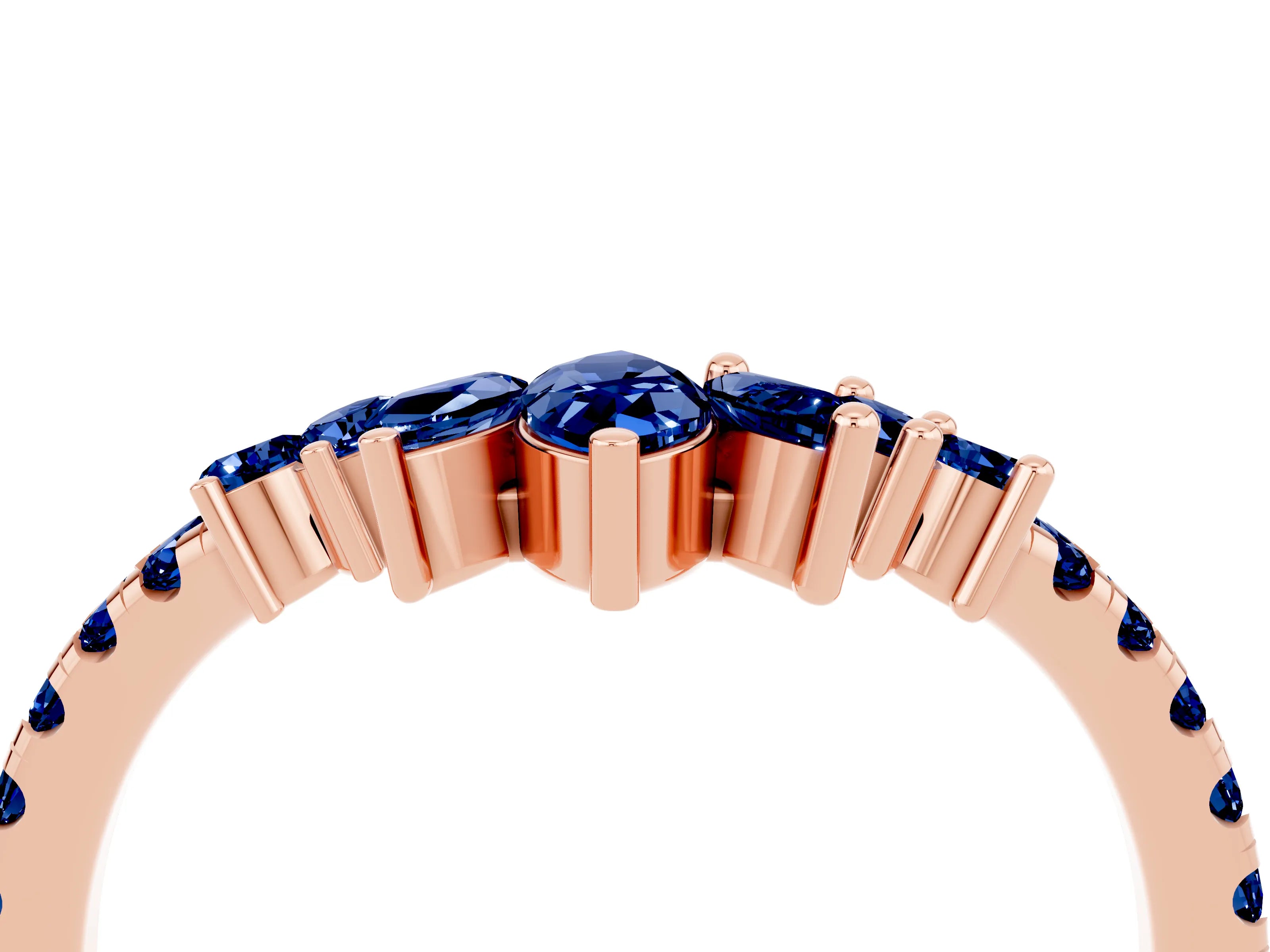 Rose gold Chevron Marquise and Round Blue Sapphire Open Band with Prong Setting_10