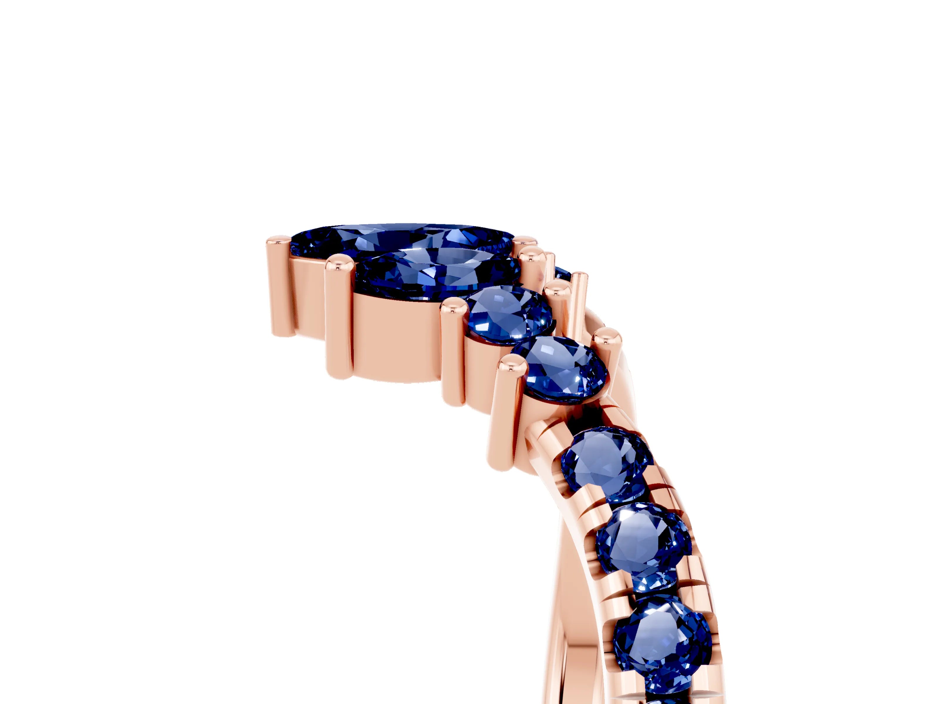 Rose gold Chevron Marquise and Round Blue Sapphire Open Band with Prong Setting_11