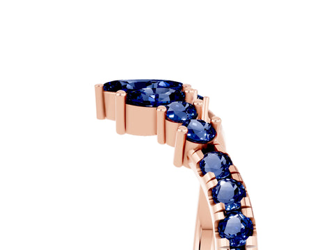 Rose gold Chevron Marquise and Round Blue Sapphire Open Band with Prong Setting_11