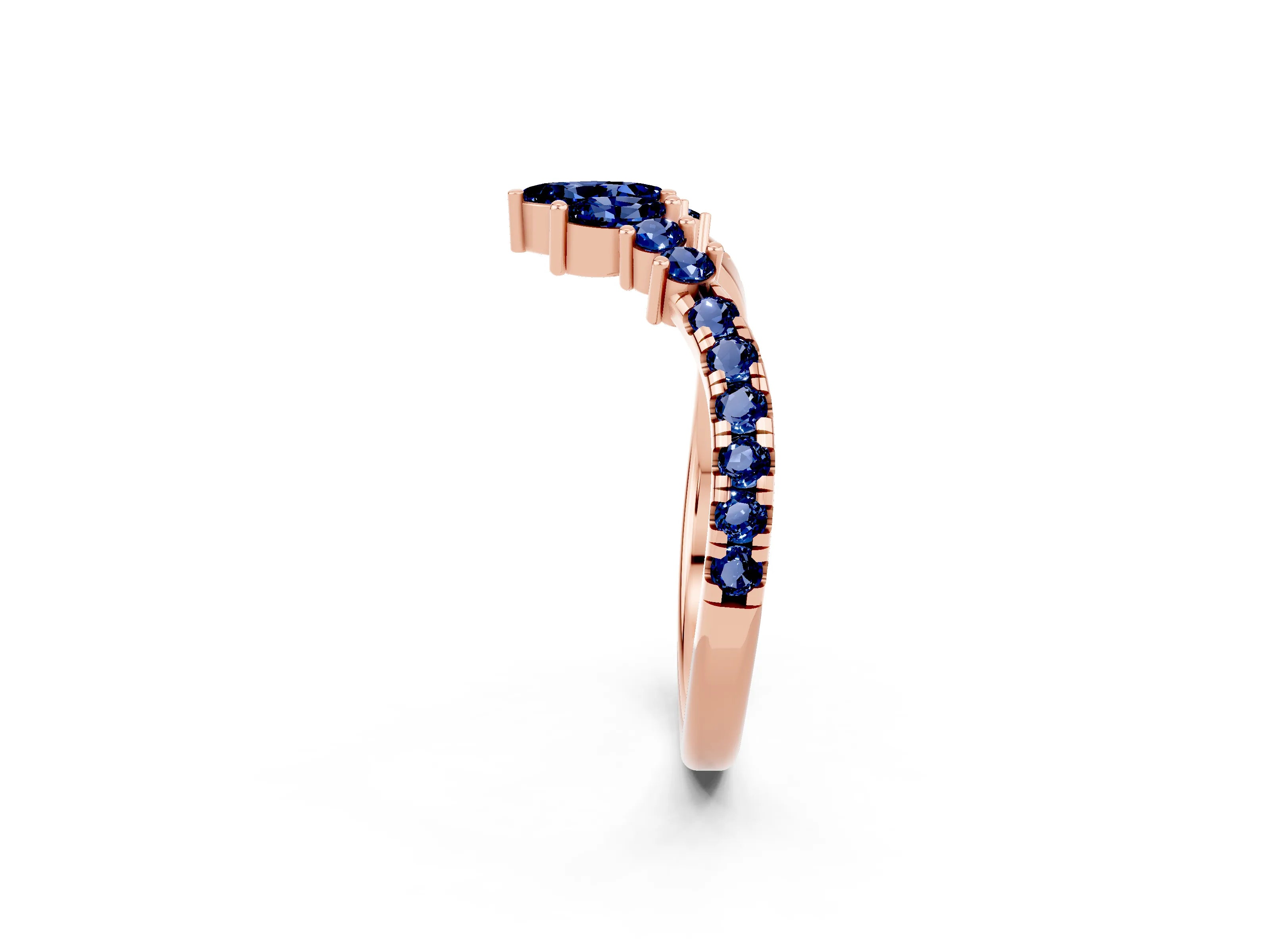 Rose gold Chevron Marquise and Round Blue Sapphire Open Band with Prong Setting_8