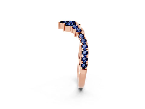 Rose gold Chevron Marquise and Round Blue Sapphire Open Band with Prong Setting_8
