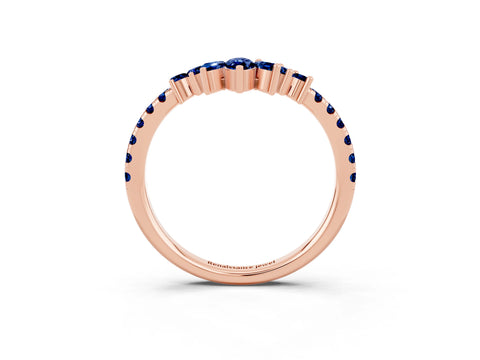 Rose gold Chevron Marquise and Round Blue Sapphire Open Band with Prong Setting_9