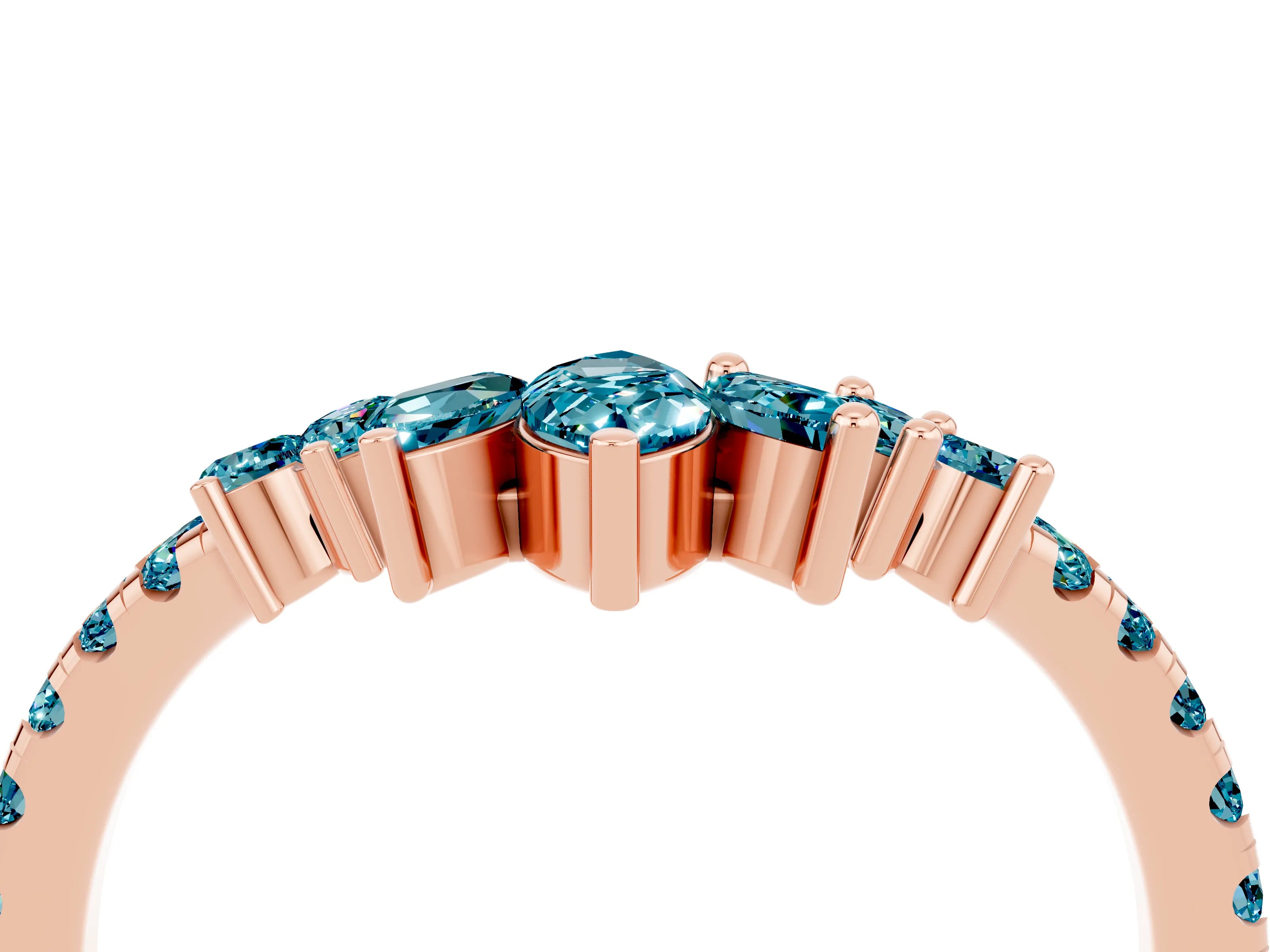 Rose gold Chevron Marquise and Round Blue Topaz Open Band with Prong Setting_10