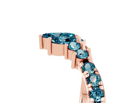 Rose gold Chevron Marquise and Round Blue Topaz Open Band with Prong Setting_11