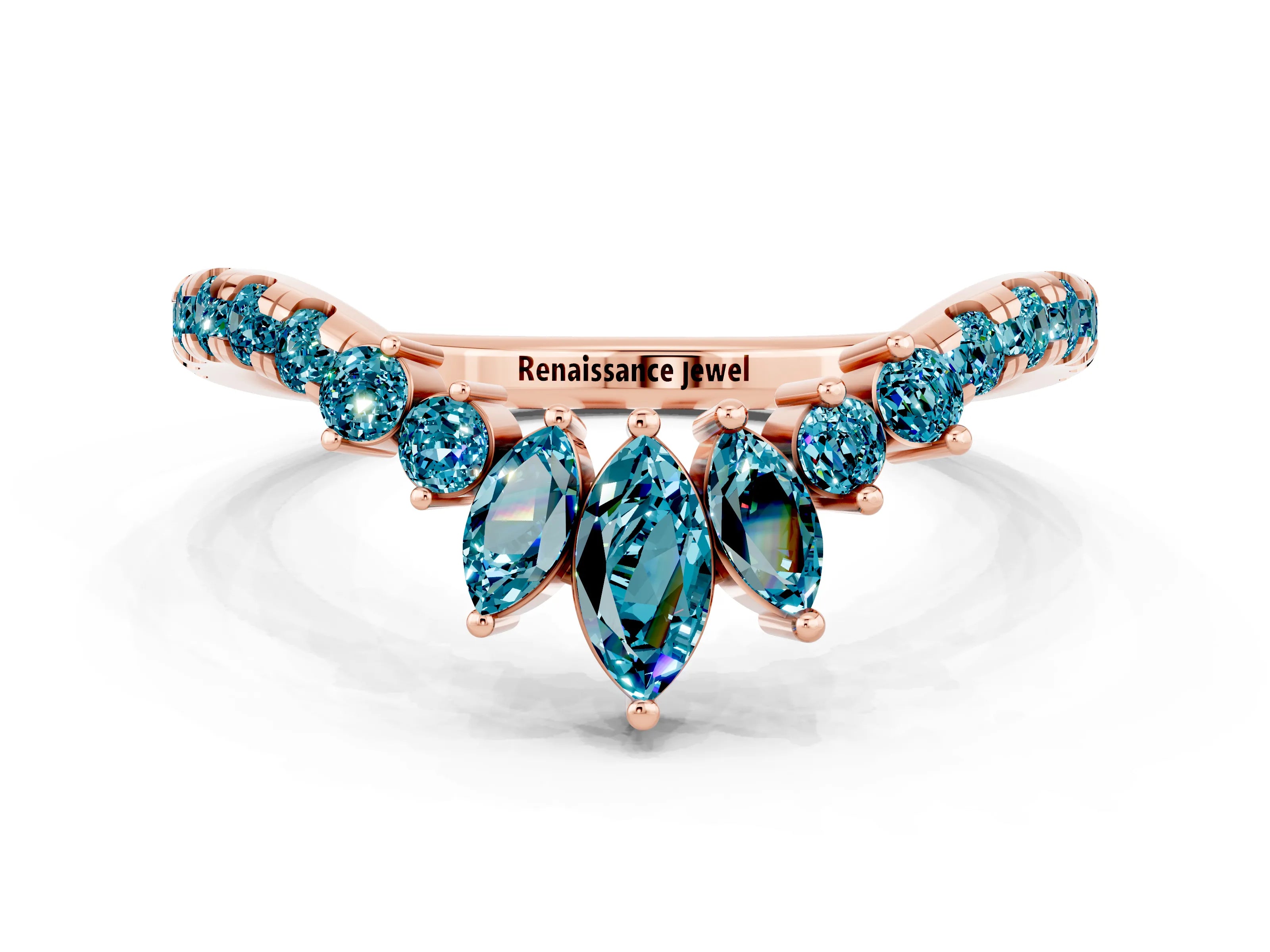 Rose gold Chevron Marquise and Round Blue Topaz Open Band with Prong Setting_6