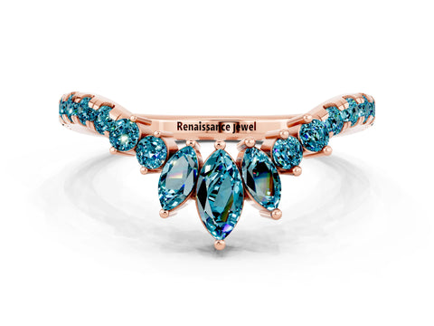 Rose gold Chevron Marquise and Round Blue Topaz Open Band with Prong Setting_6