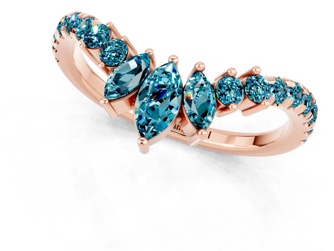 Rose gold Chevron Marquise and Round Blue Topaz Open Band with Prong Setting_7