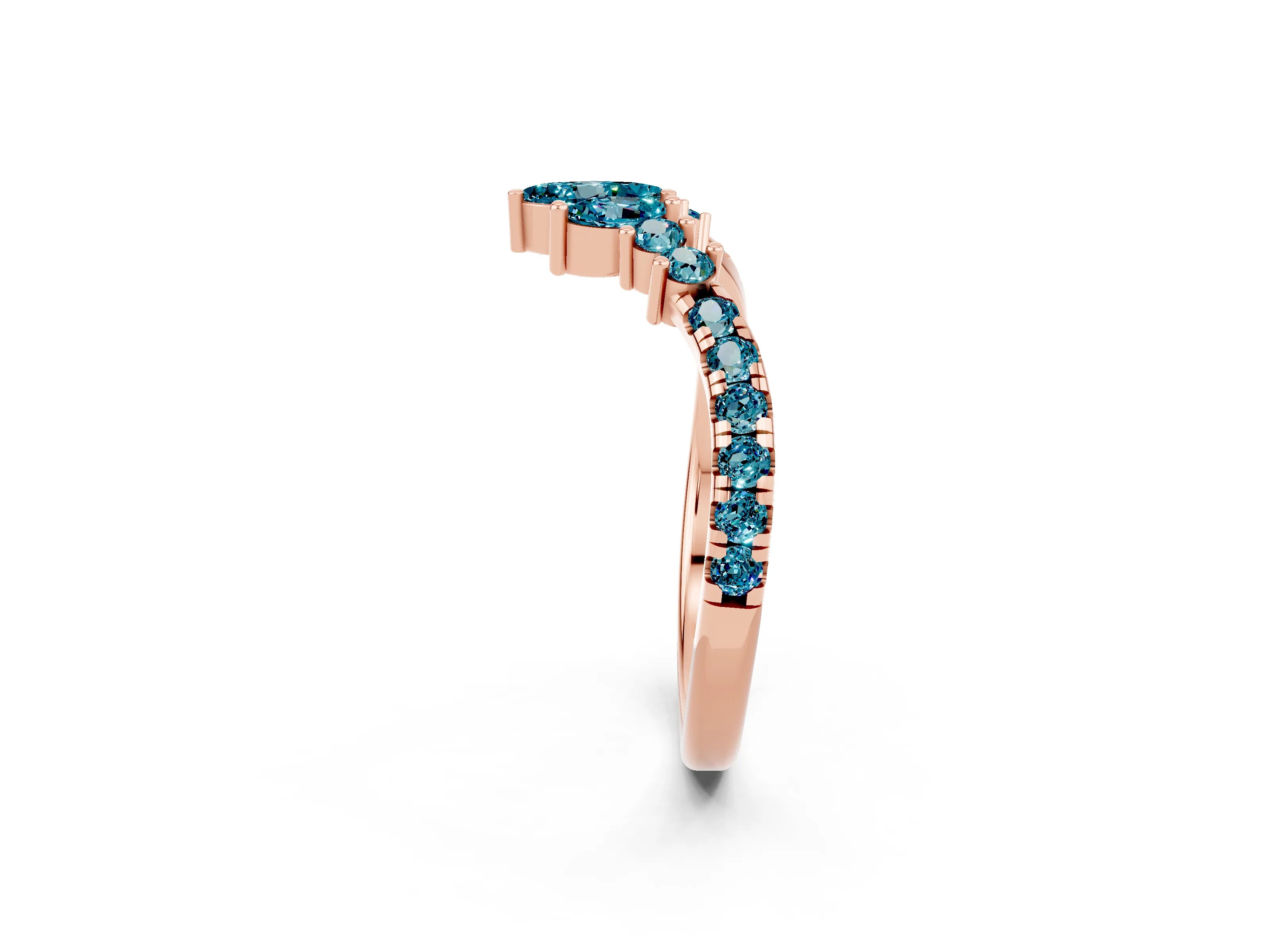 Rose gold Chevron Marquise and Round Blue Topaz Open Band with Prong Setting_8