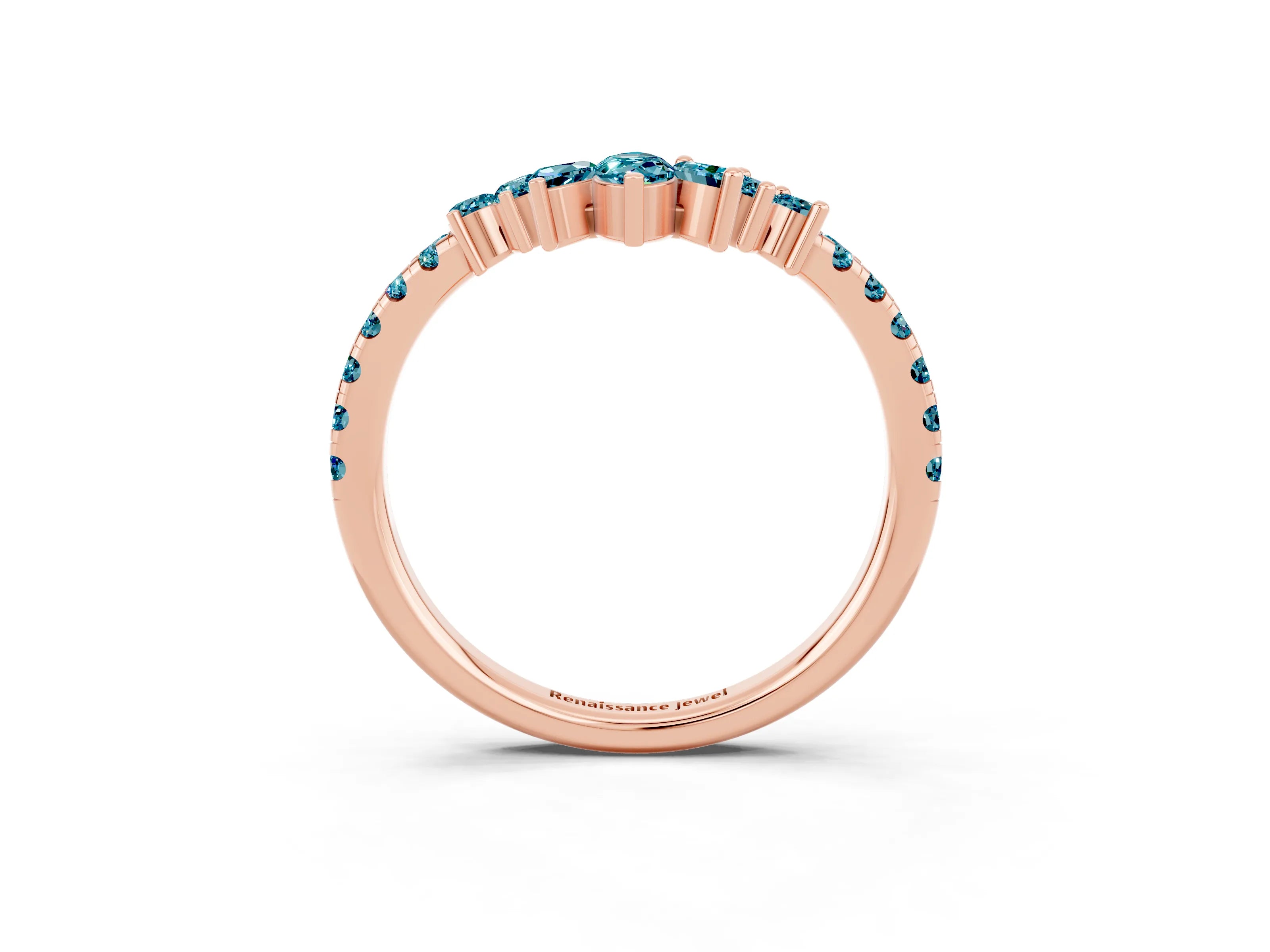 Rose gold Chevron Marquise and Round Blue Topaz Open Band with Prong Setting_9