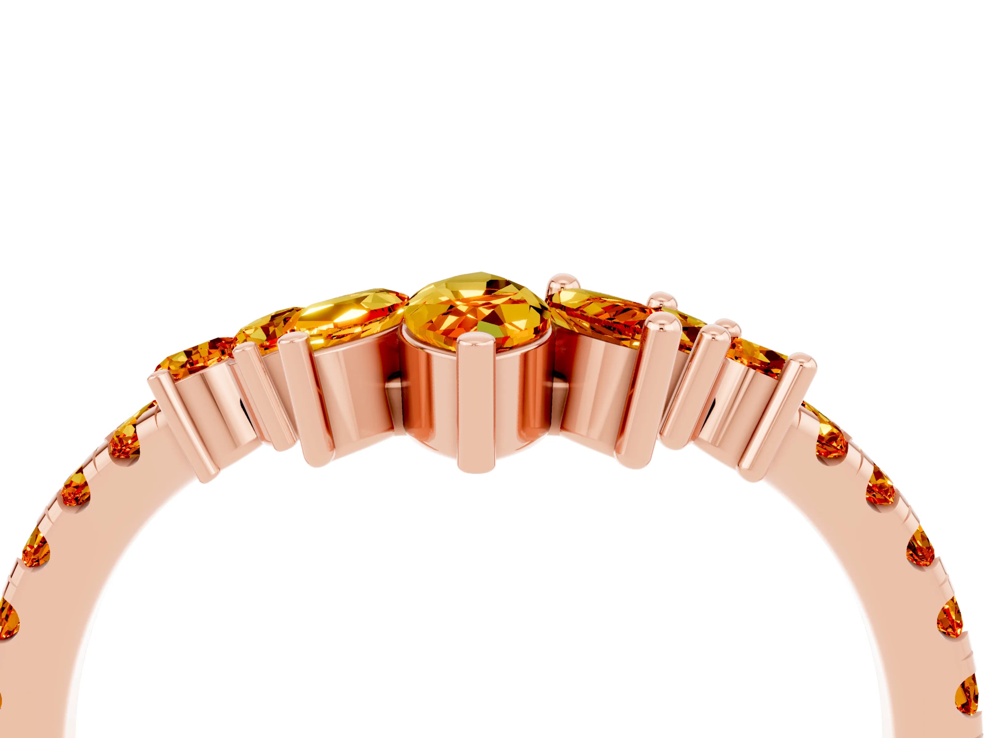 Rose gold Chevron Marquise and Round Citrine Open Band with Prong Setting_10