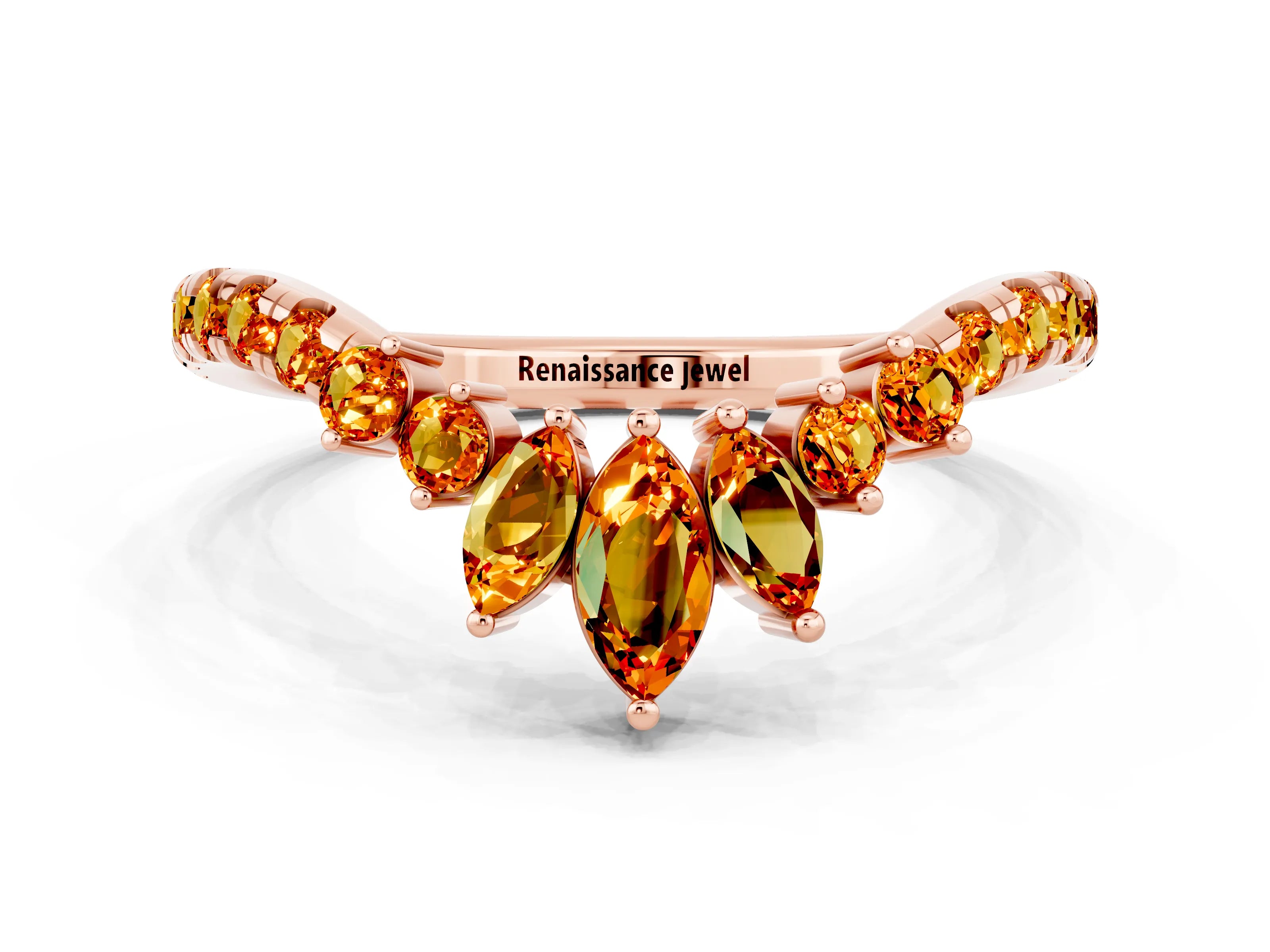 Rose gold Chevron Marquise and Round Citrine Open Band with Prong Setting_6
