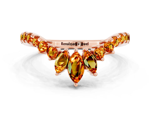 Rose gold Chevron Marquise and Round Citrine Open Band with Prong Setting_6