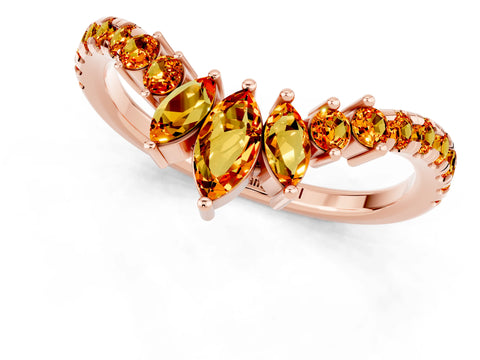 Rose gold Chevron Marquise and Round Citrine Open Band with Prong Setting_7