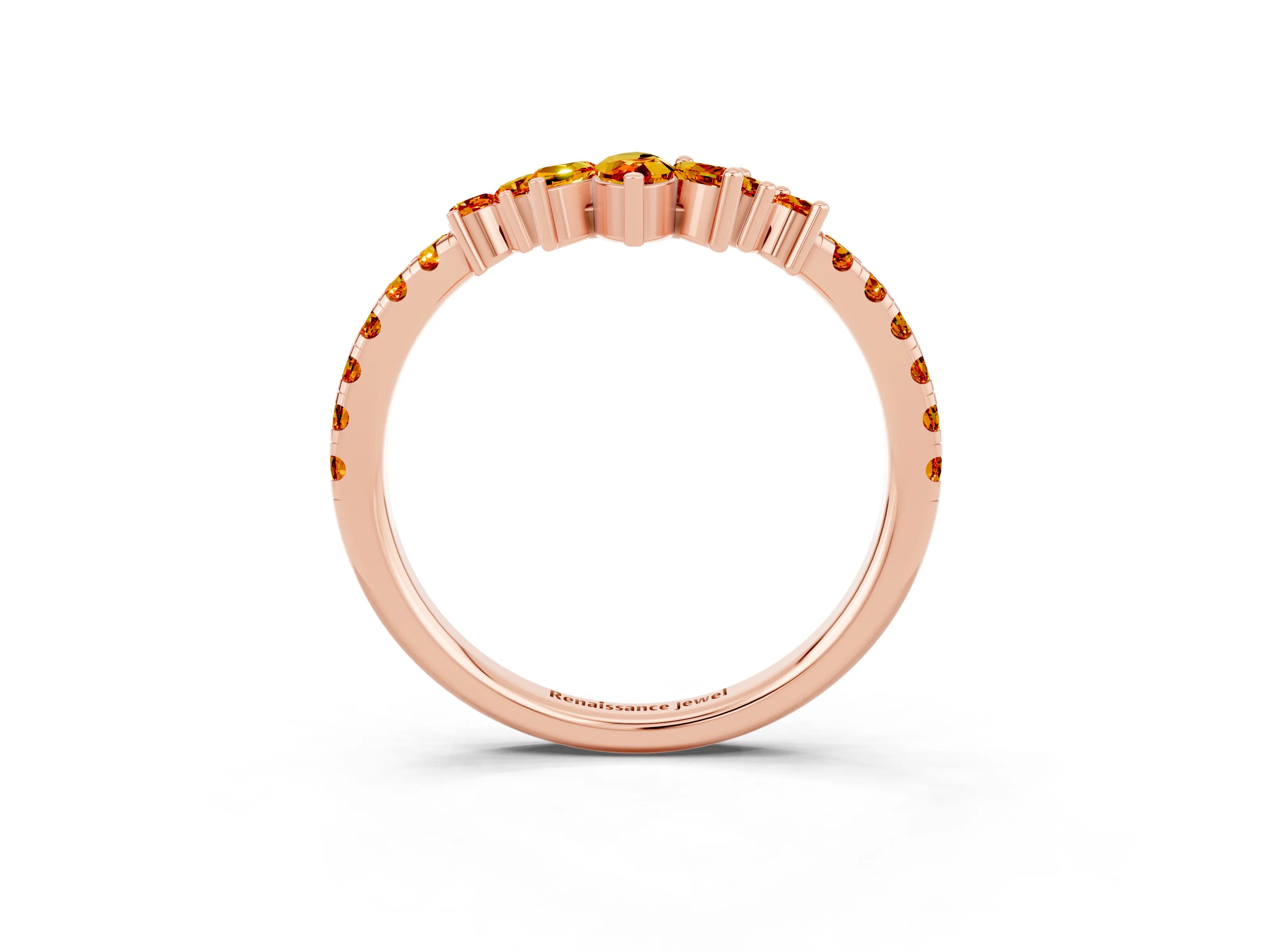 Rose gold Chevron Marquise and Round Citrine Open Band with Prong Setting_9