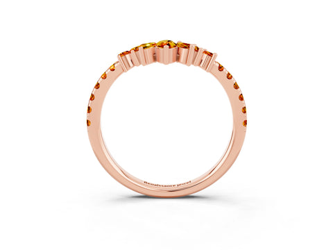 Rose gold Chevron Marquise and Round Citrine Open Band with Prong Setting_9