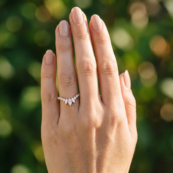 Rose gold Chevron Marquise and Round Diamond Open Band with Prong Setting