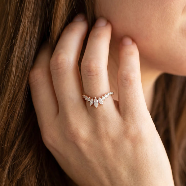 Rose gold Chevron Marquise and Round Diamond Open Band with Prong Setting