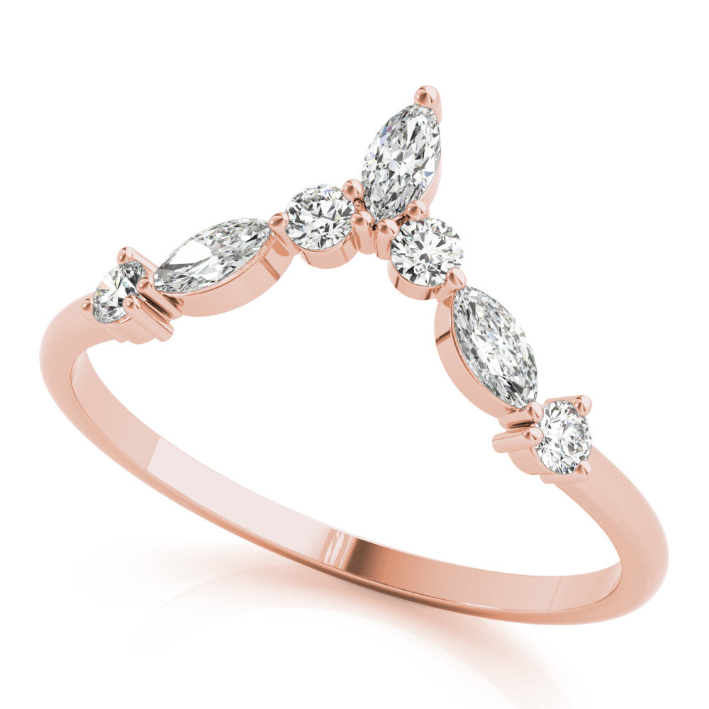 14K Rose Gold Chevron Marquise and Round Diamond Open Band with Prong Setting