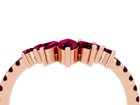 Rose gold Chevron Marquise and Round Garnet Open Band with Prong Setting_10