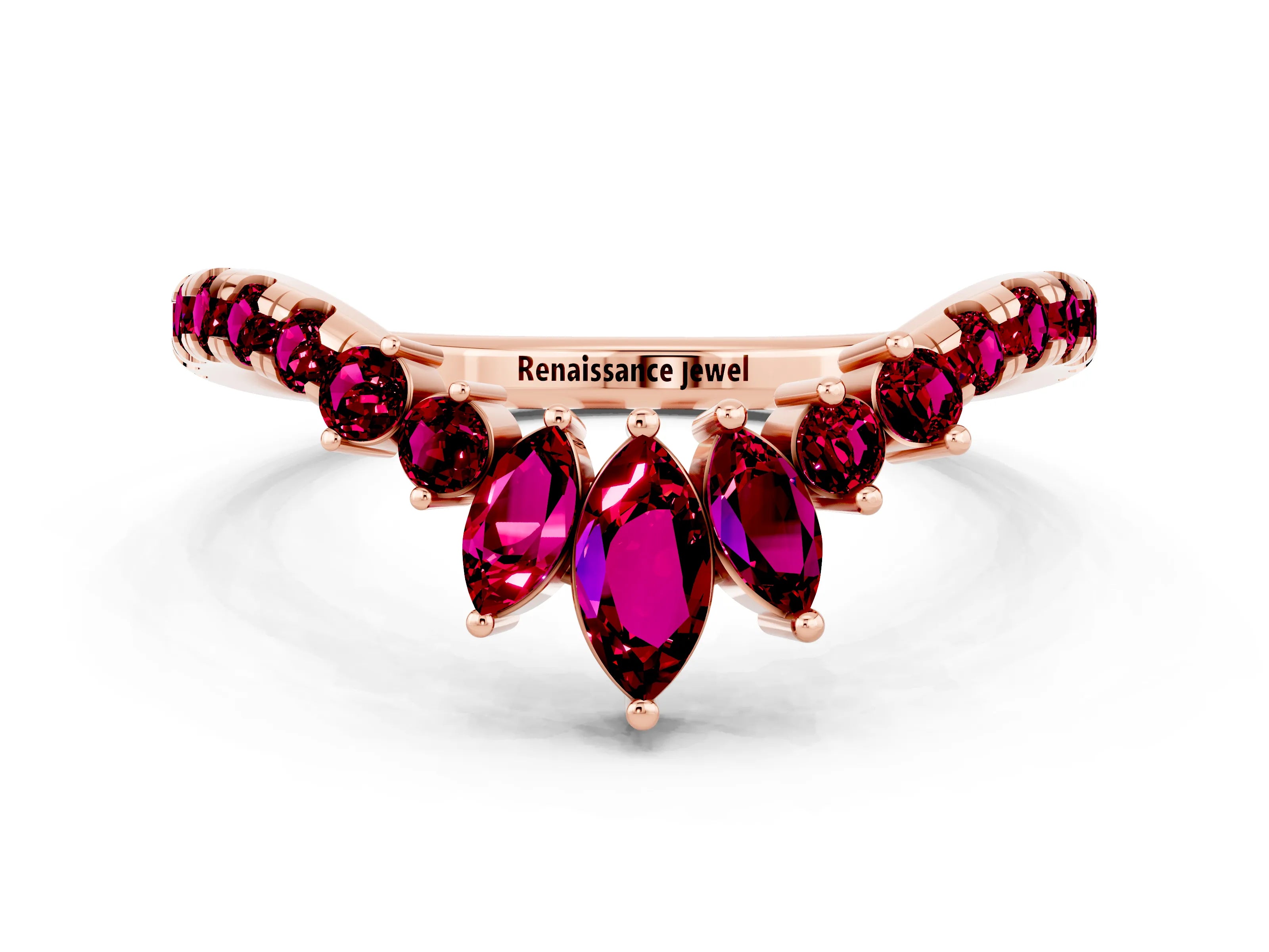 Rose gold Chevron Marquise and Round Garnet Open Band with Prong Setting_6