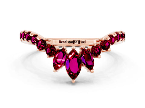 Rose gold Chevron Marquise and Round Garnet Open Band with Prong Setting_6
