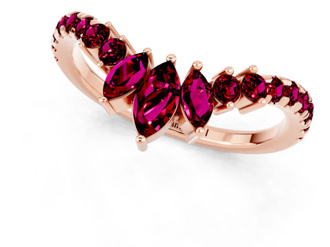 Rose gold Chevron Marquise and Round Garnet Open Band with Prong Setting_7