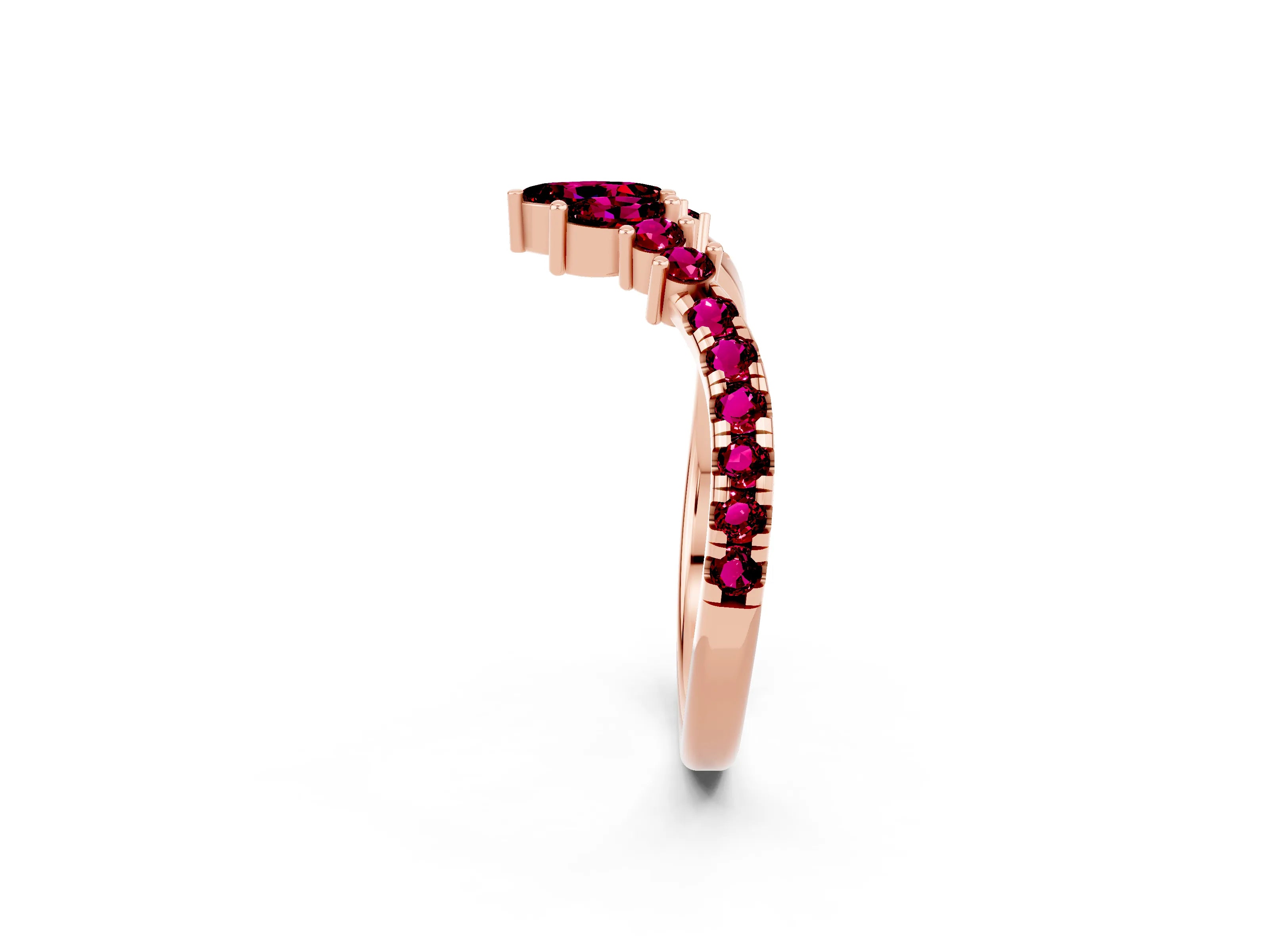 Rose gold Chevron Marquise and Round Garnet Open Band with Prong Setting_8