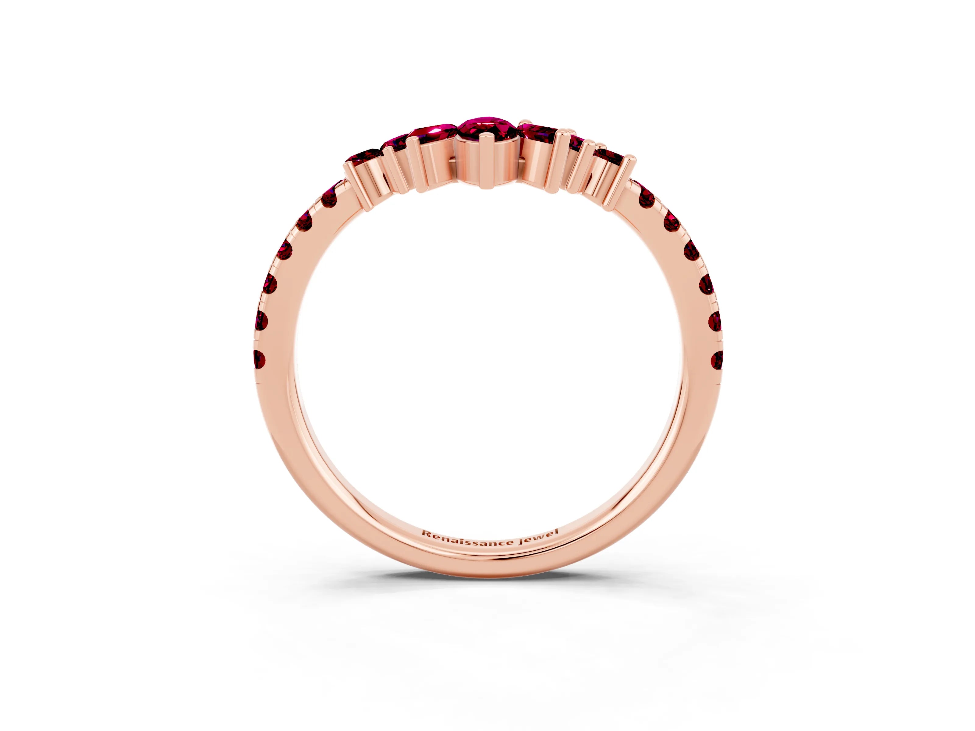 Rose gold Chevron Marquise and Round Garnet Open Band with Prong Setting_9