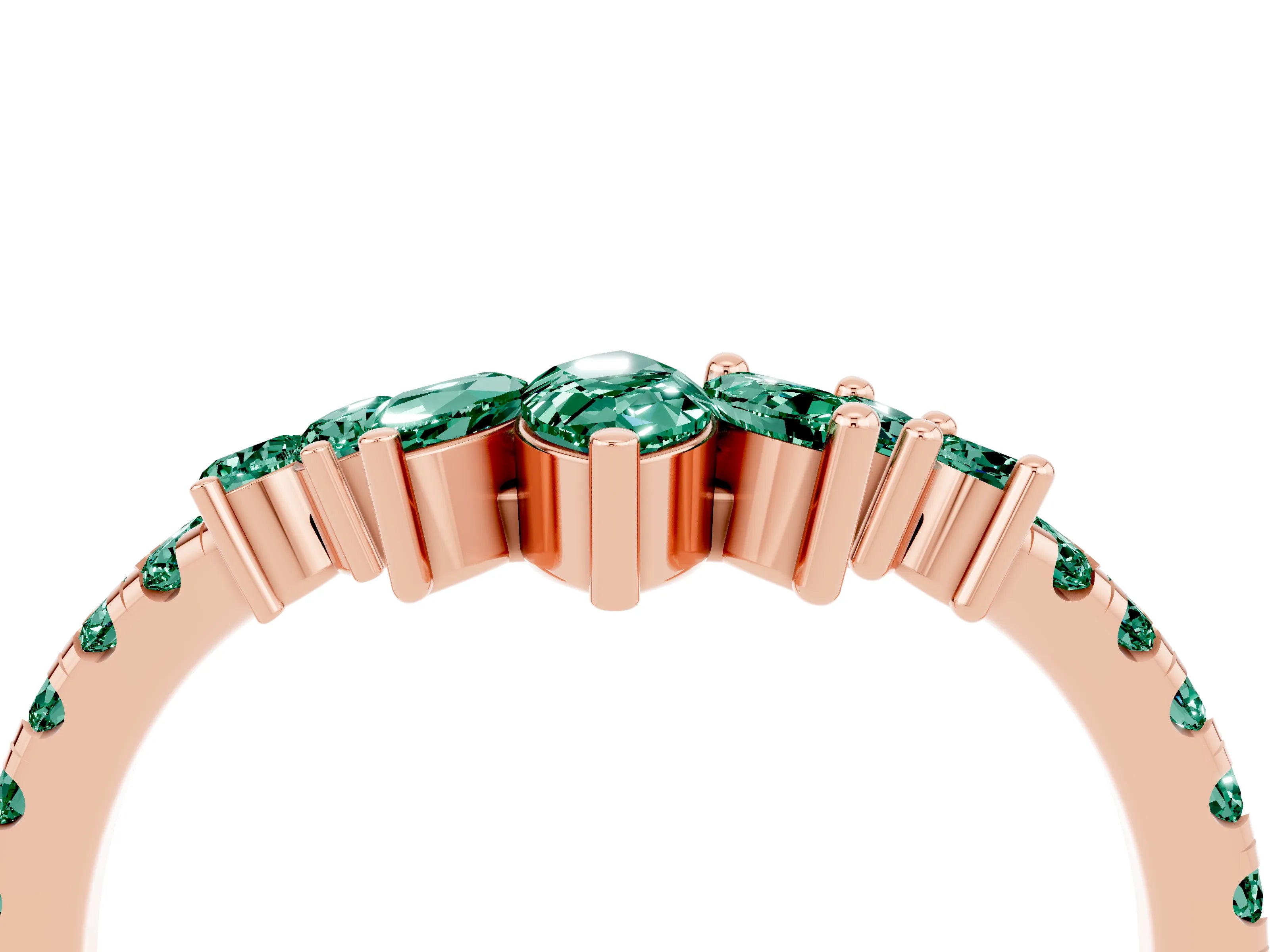 Rose gold Chevron Marquise and Round Green Sapphire Open Band with Prong Setting_10