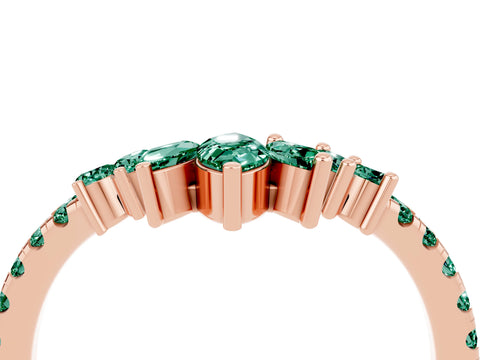Rose gold Chevron Marquise and Round Green Sapphire Open Band with Prong Setting_10