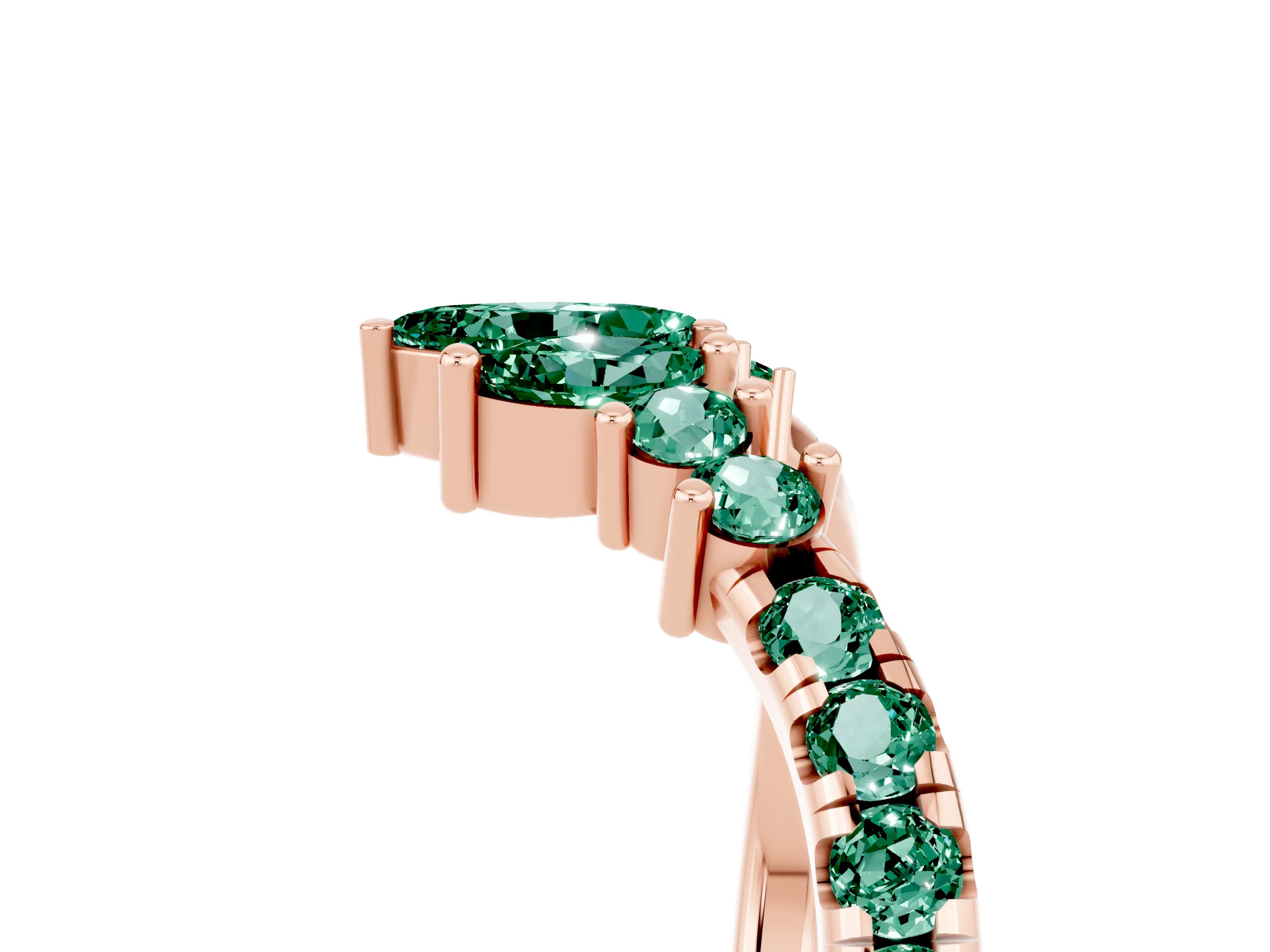 Rose gold Chevron Marquise and Round Green Sapphire Open Band with Prong Setting_11