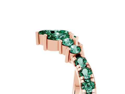 Rose gold Chevron Marquise and Round Green Sapphire Open Band with Prong Setting_11