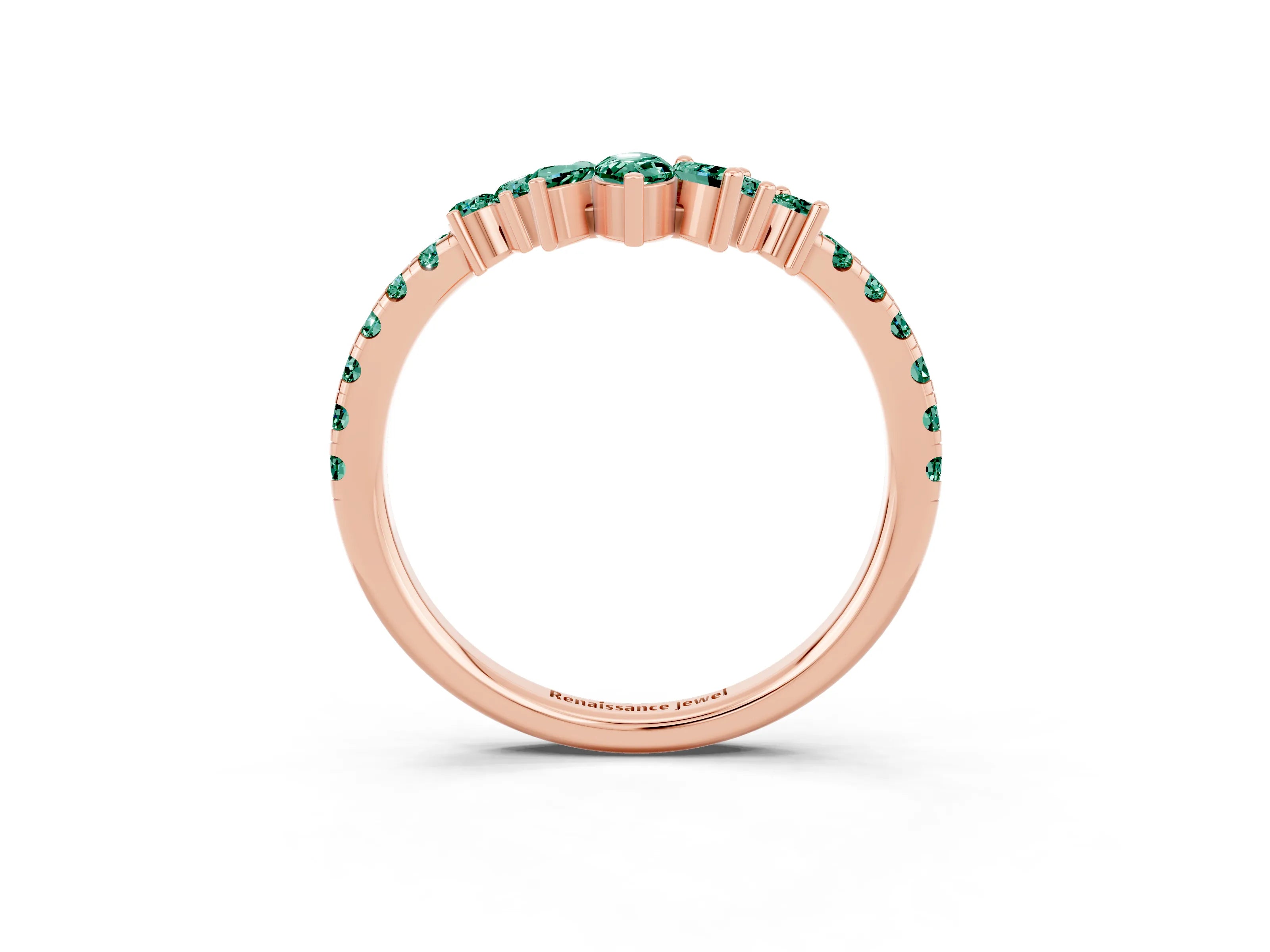 Rose gold Chevron Marquise and Round Green Sapphire Open Band with Prong Setting_9