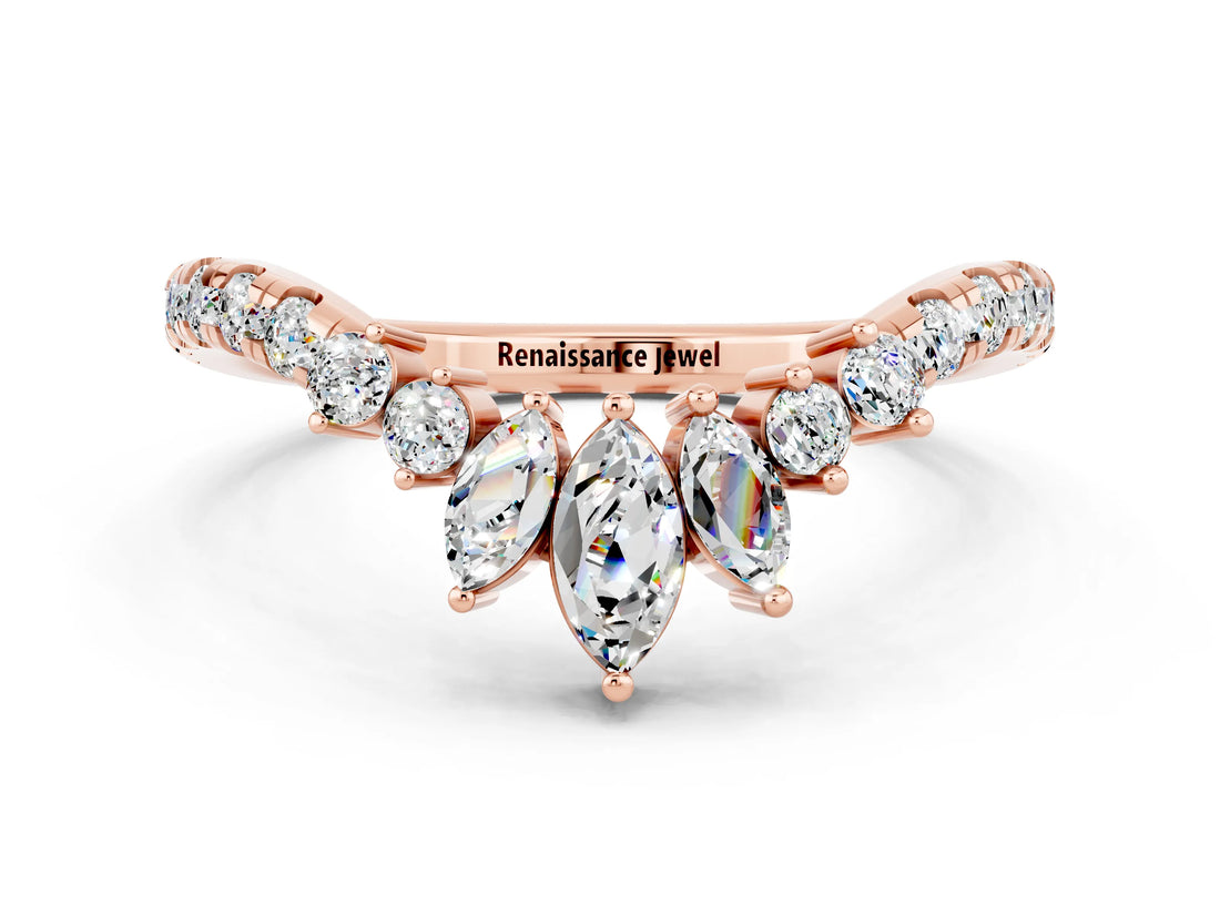 Rose gold Chevron Marquise and Round Moissanite Open Band with Prong Setting_6